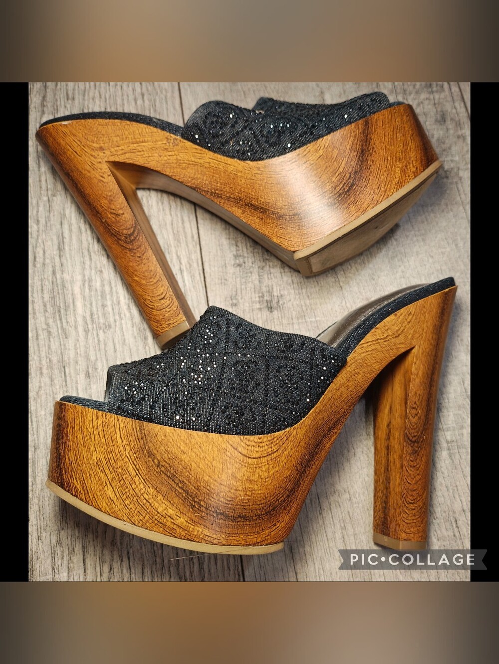 🖤 ✨ GUESS Gemely Rhinestone Denim Mega Platform Mules ✨ 🖤